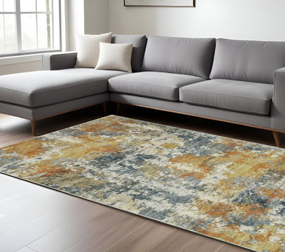 8' X 10' Teal Blue Abstract Non Skid Area Rug