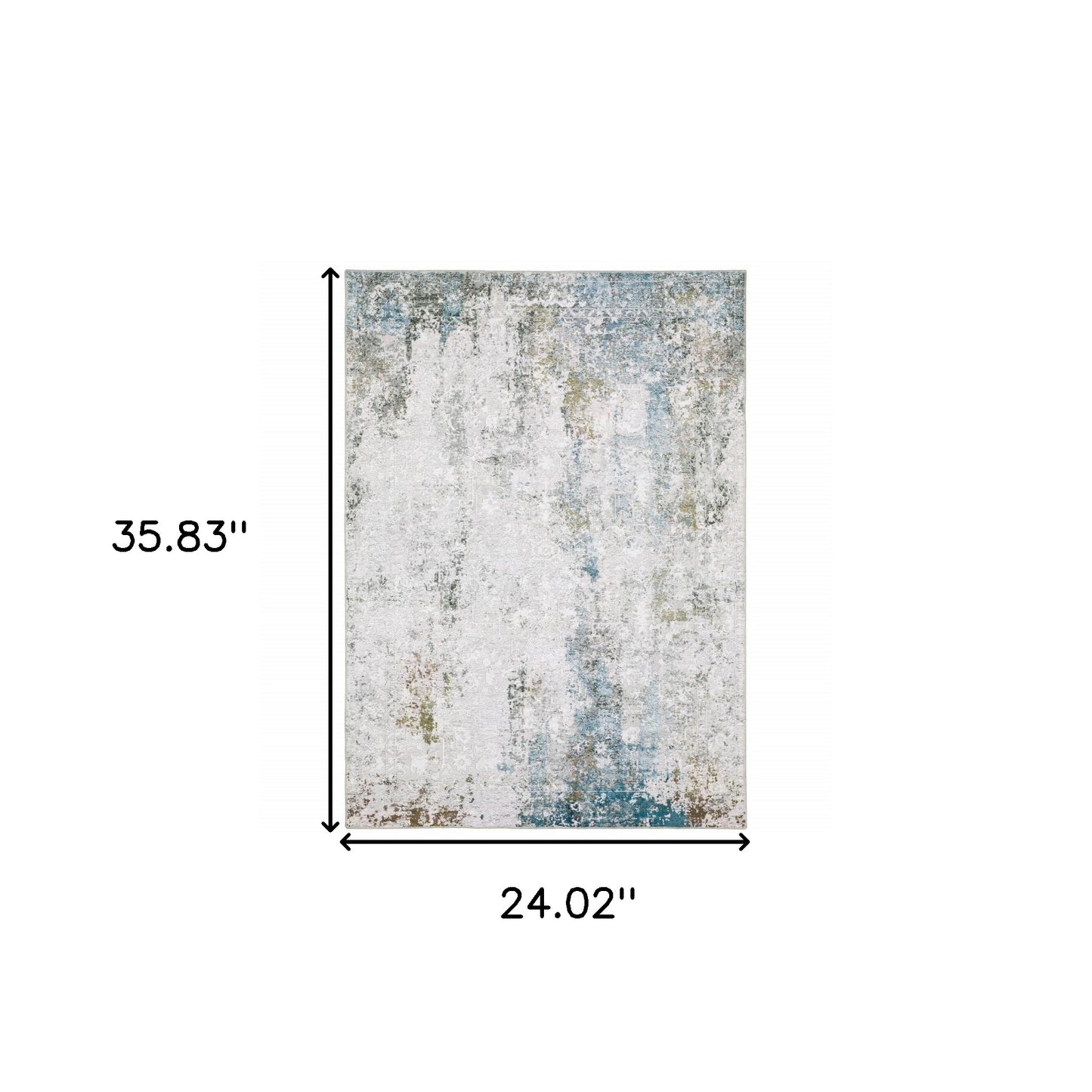 2' X 3' Ivory And Blue Abstract Printed Stain Resistant Non Skid Area Rug