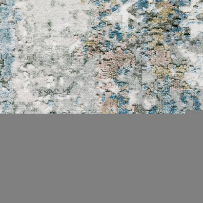 2' X 3' Ivory And Blue Abstract Printed Stain Resistant Non Skid Area Rug
