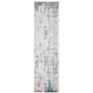 2' X 8' Ivory And Blue Abstract Printed Stain Resistant Non Skid Runner Rug