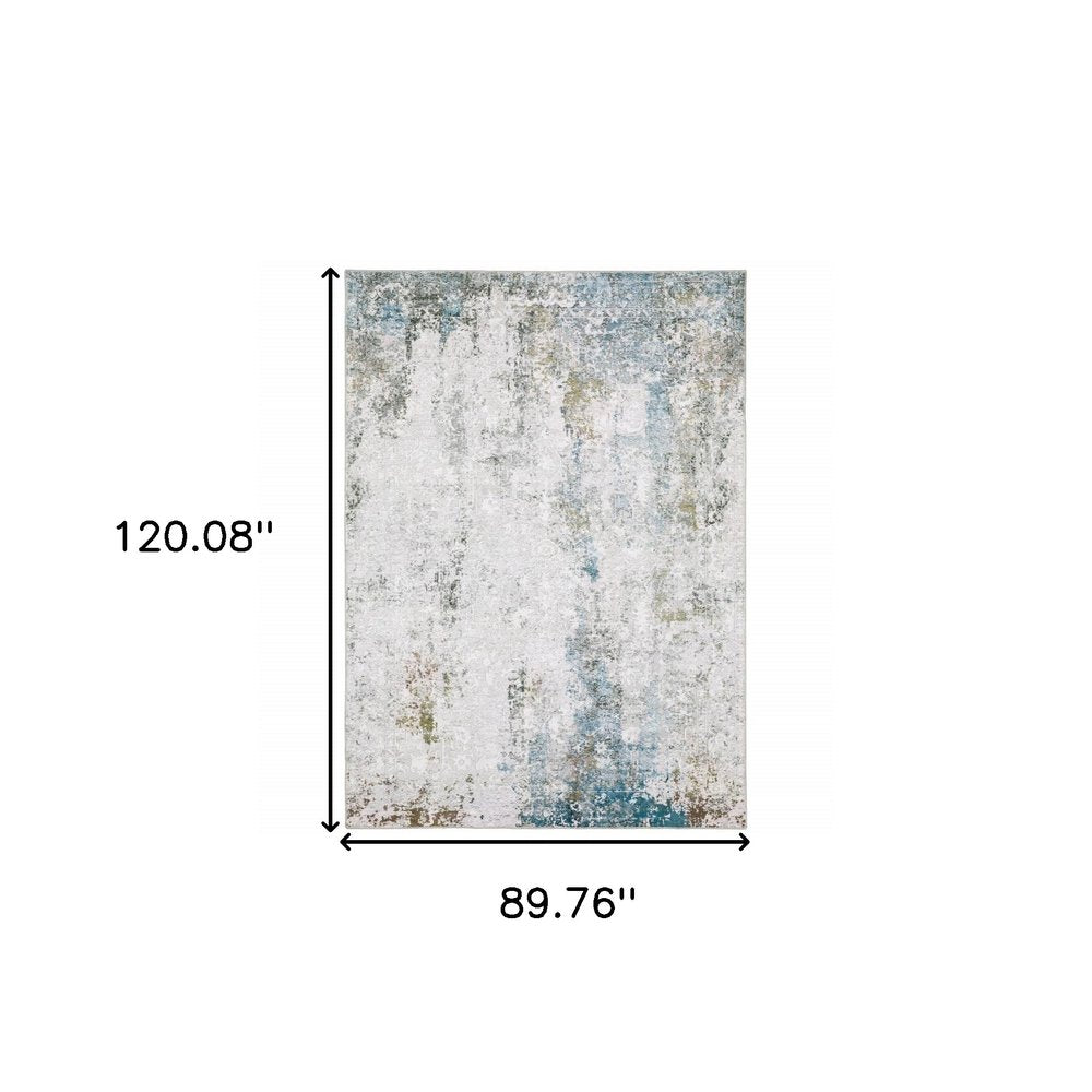 8' X 10' Ivory and Blue Abstract Non Skid Area Rug