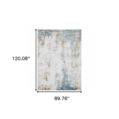 8' X 10' Ivory and Blue Abstract Non Skid Area Rug