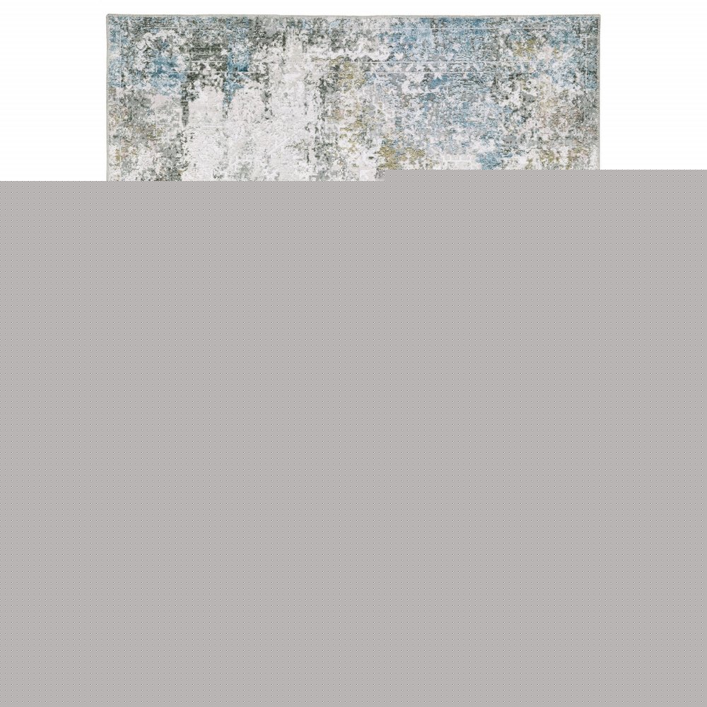 8' X 10' Ivory and Blue Abstract Non Skid Area Rug