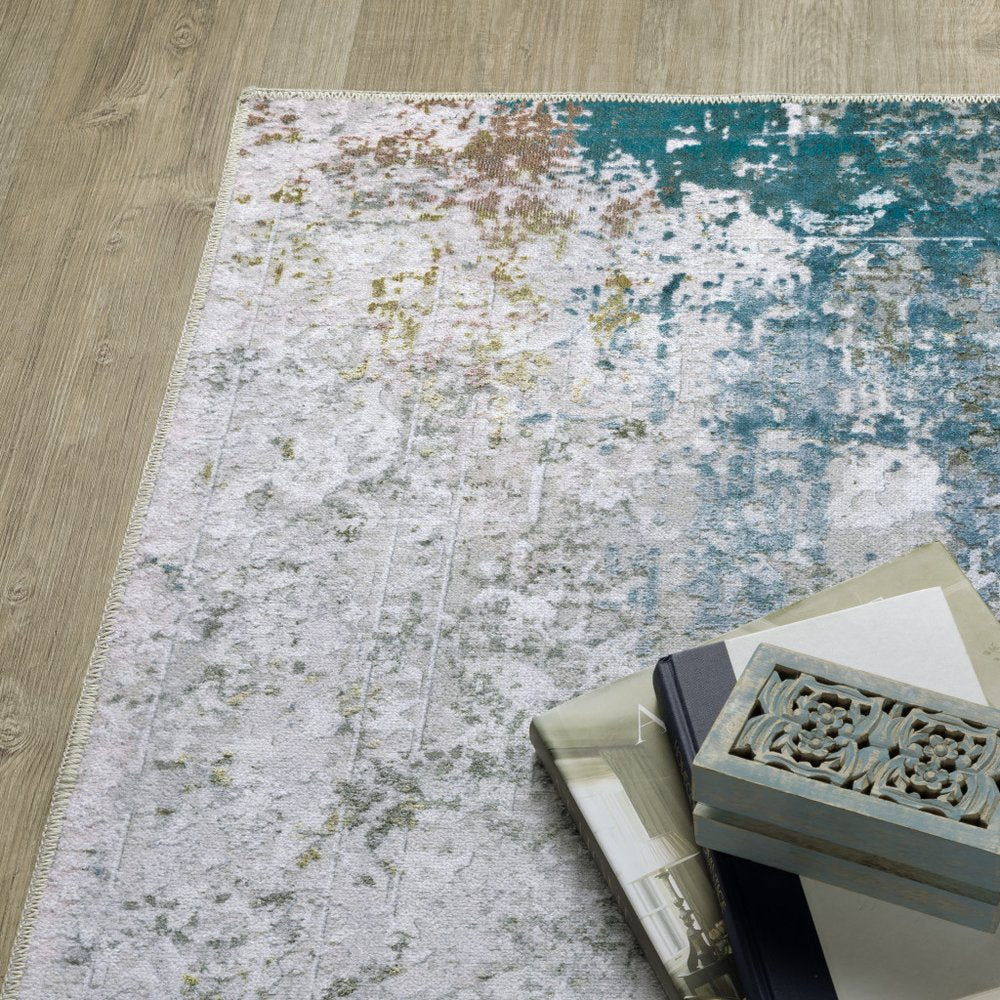 8' X 10' Ivory and Blue Abstract Non Skid Area Rug