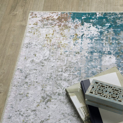 8' X 10' Ivory and Blue Abstract Non Skid Area Rug