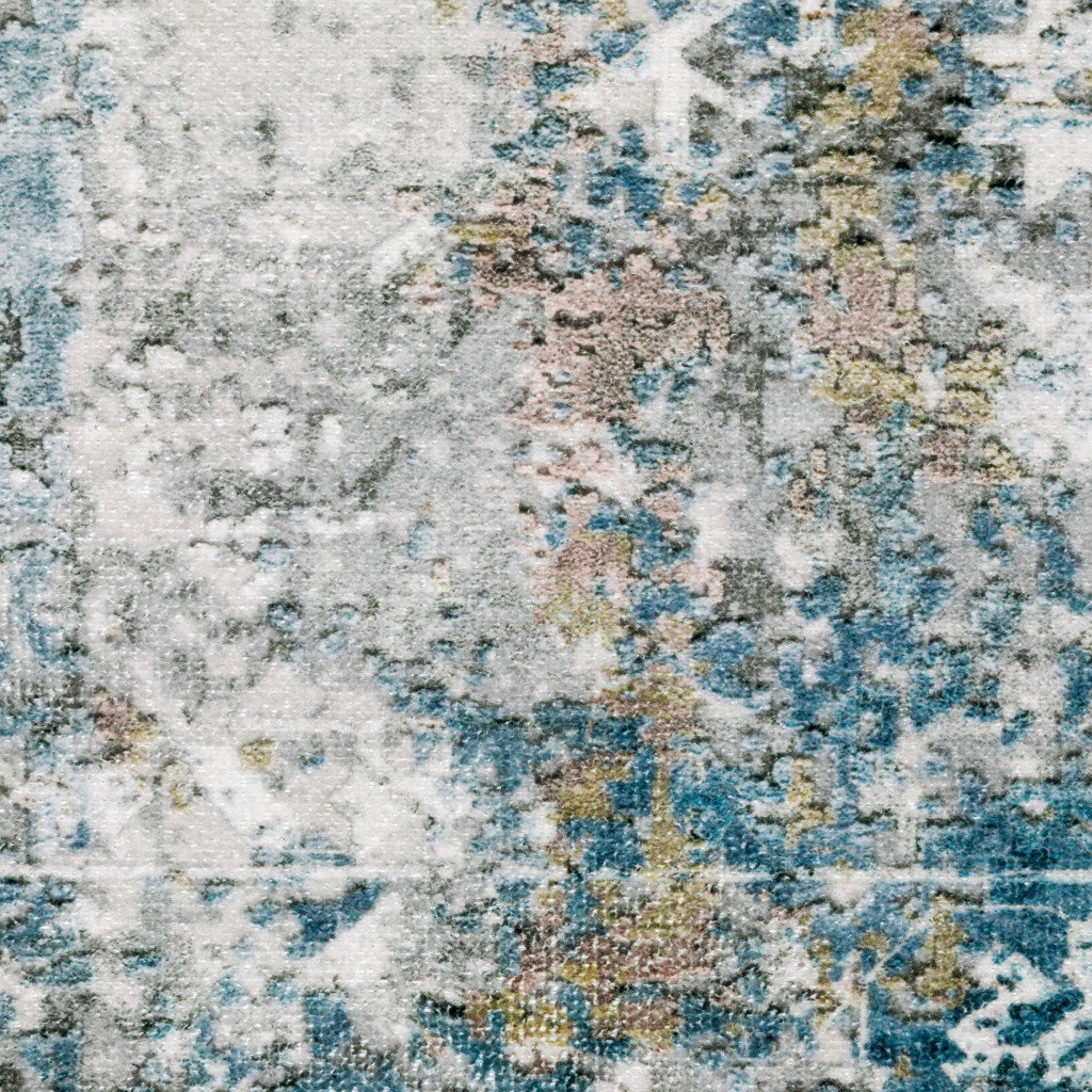 8' X 10' Ivory Teal Blue Grey Brown And Gold Abstract Printed Stain Resistant Non Skid Area Rug