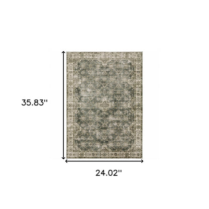 2' X 3' Ivory And Blue Oriental Printed Stain Resistant Non Skid Area Rug