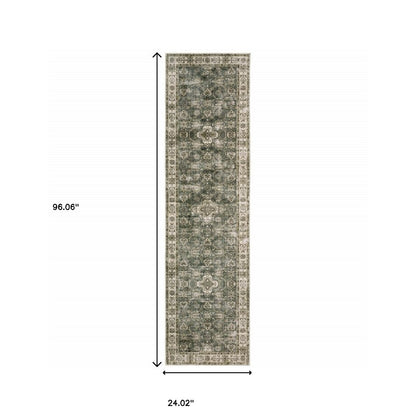 2' X 8' Blue And Beige Oriental Printed Stain Resistant Non Skid Runner Rug