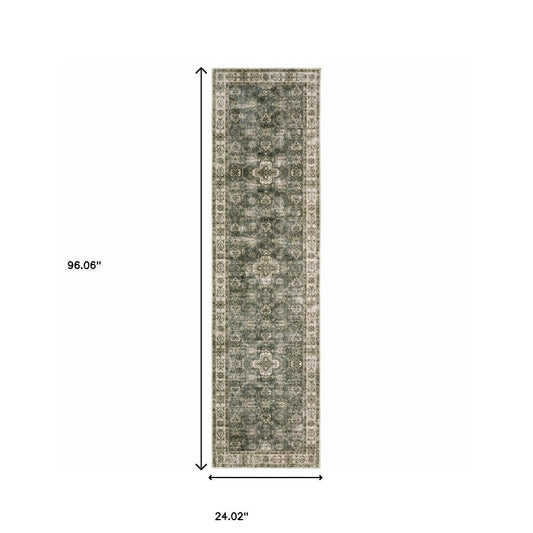 2' X 8' Blue And Beige Oriental Printed Stain Resistant Non Skid Runner Rug
