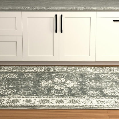 2' X 8' Blue And Beige Oriental Printed Stain Resistant Non Skid Runner Rug