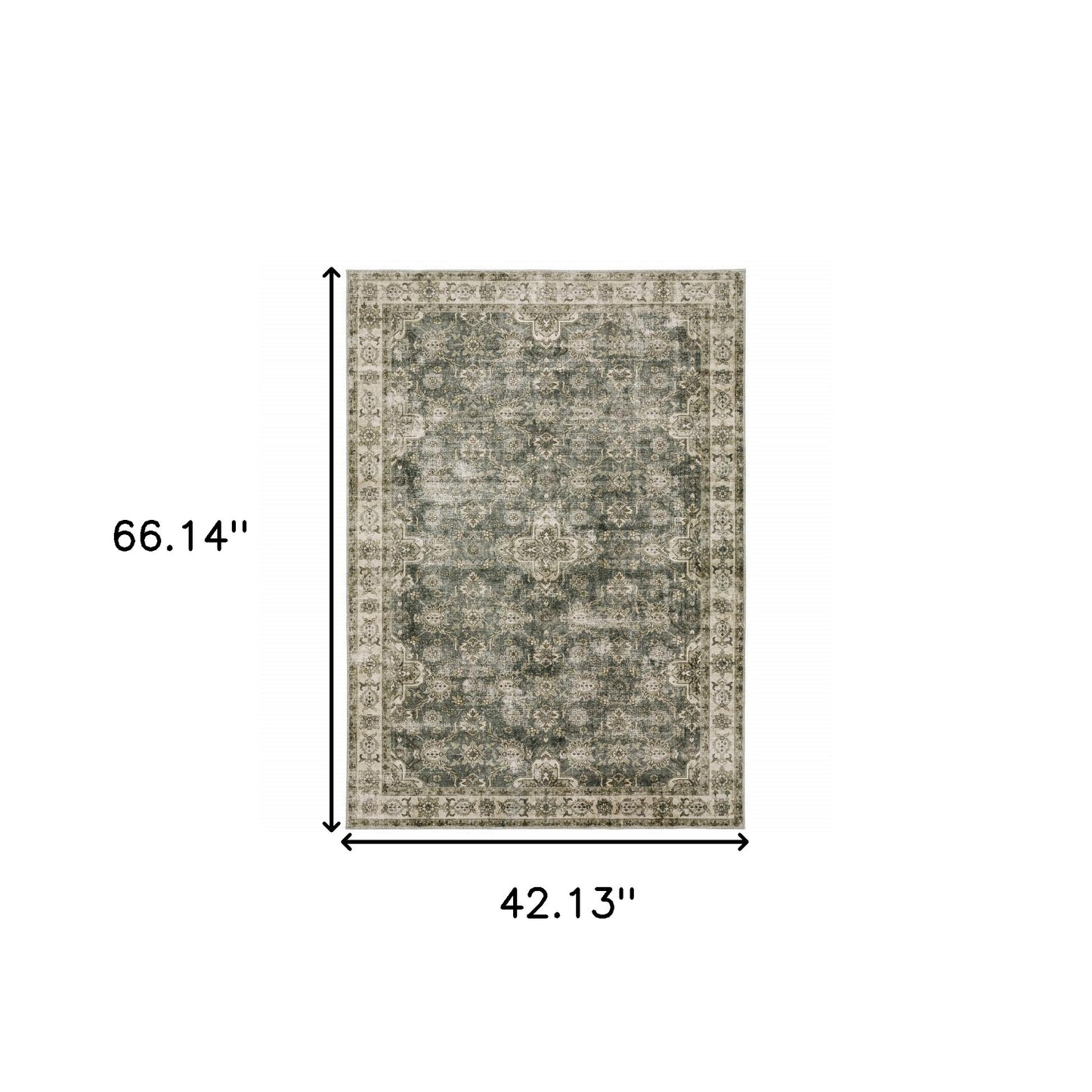 4' X 6' Green Brown Beige Yellow And Olive Oriental Printed Stain Resistant Non Skid Area Rug