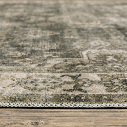 4' X 6' Green Brown Beige Yellow And Olive Oriental Printed Stain Resistant Non Skid Area Rug