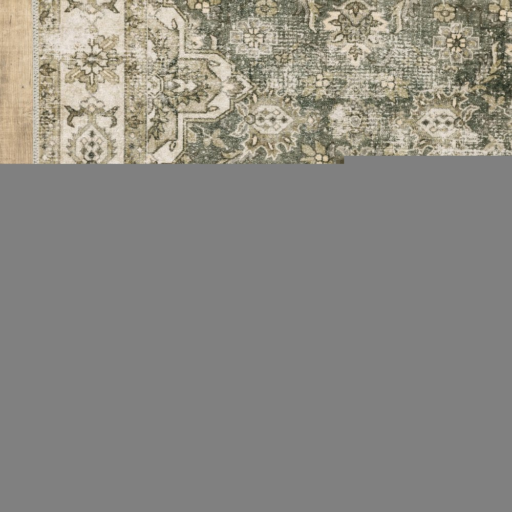 5' X 7' Blue And Beige Oriental Printed Stain Resistant Non Skid Area Rug