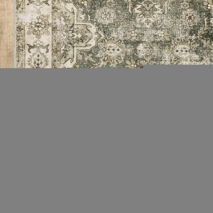 5' X 7' Blue And Beige Oriental Printed Stain Resistant Non Skid Area Rug