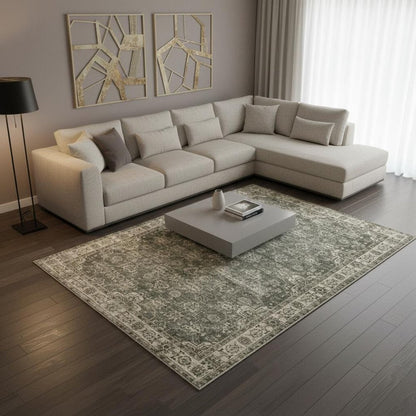 8' X 10' Blue And Beige Oriental Printed Stain Resistant Non Skid Area Rug