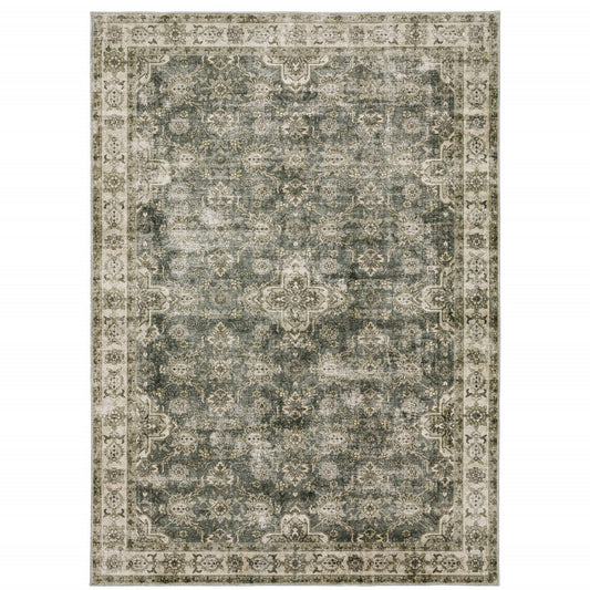 8' X 10' Green And Ivory Oriental Area Rug