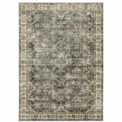 8' X 10' Green And Ivory Oriental Area Rug