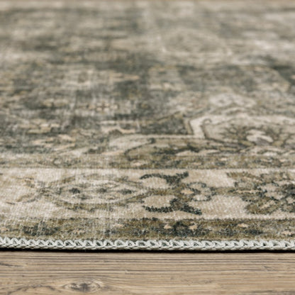 8' X 10' Green And Ivory Oriental Area Rug