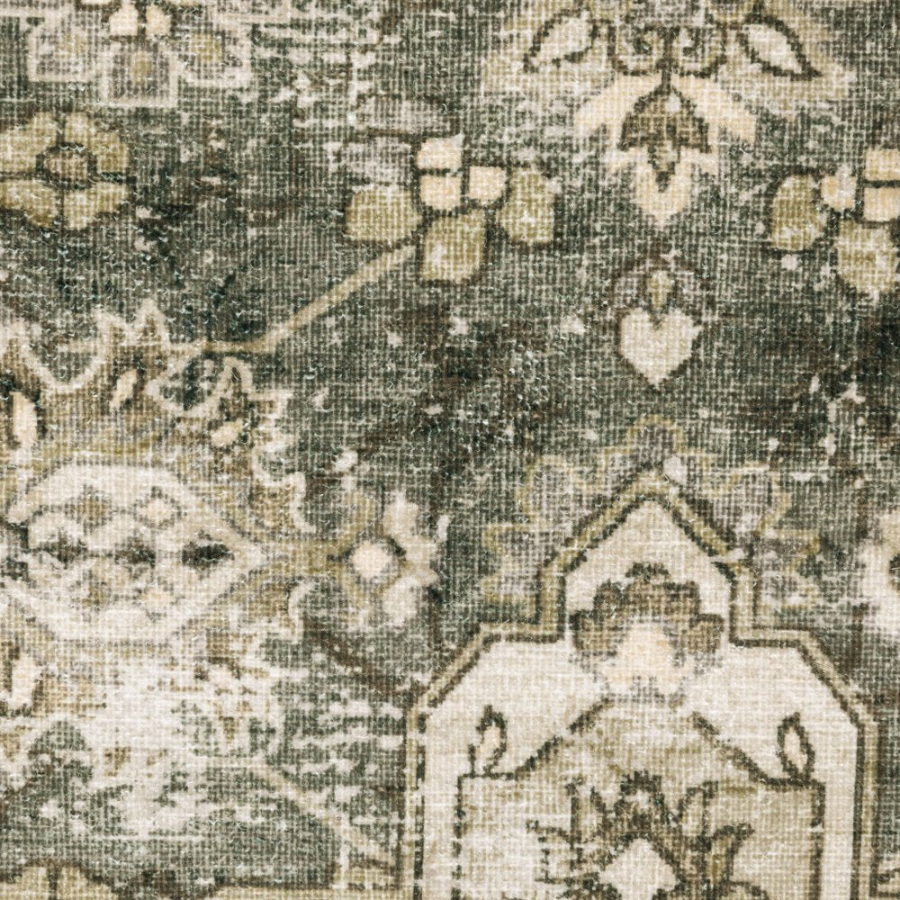 8' X 10' Green And Ivory Oriental Area Rug