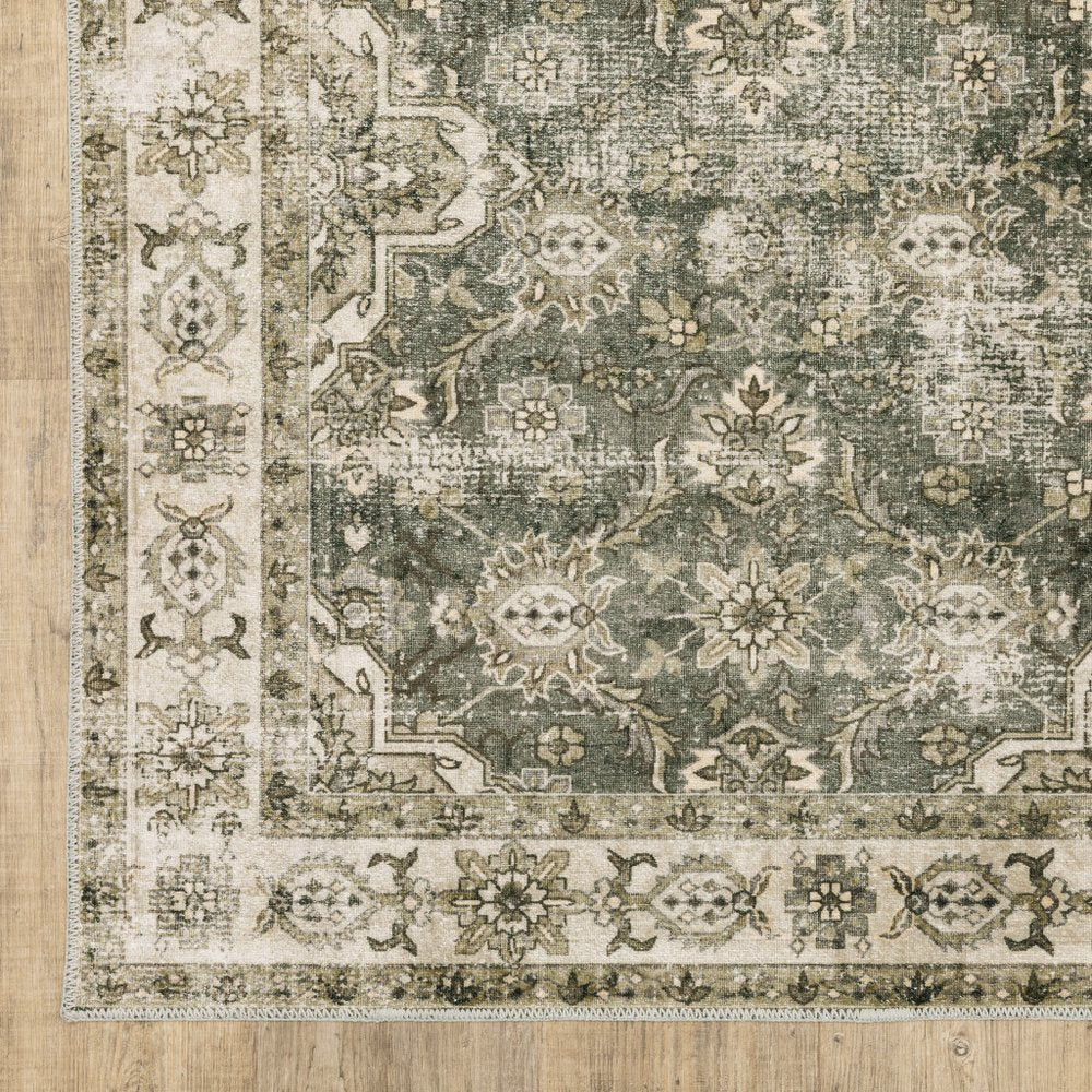 8' X 10' Blue And Beige Oriental Printed Stain Resistant Non Skid Area Rug