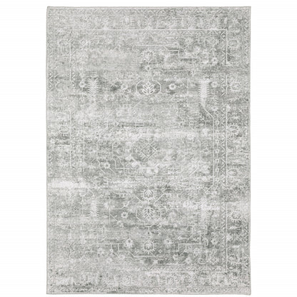 2' X 3' Sage Green Grey Ivory And Silver Oriental Printed Stain Resistant Non Skid Area Rug