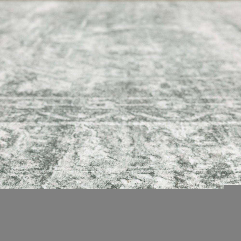 2' X 3' Sage Green Grey Ivory And Silver Oriental Printed Stain Resistant Non Skid Area Rug