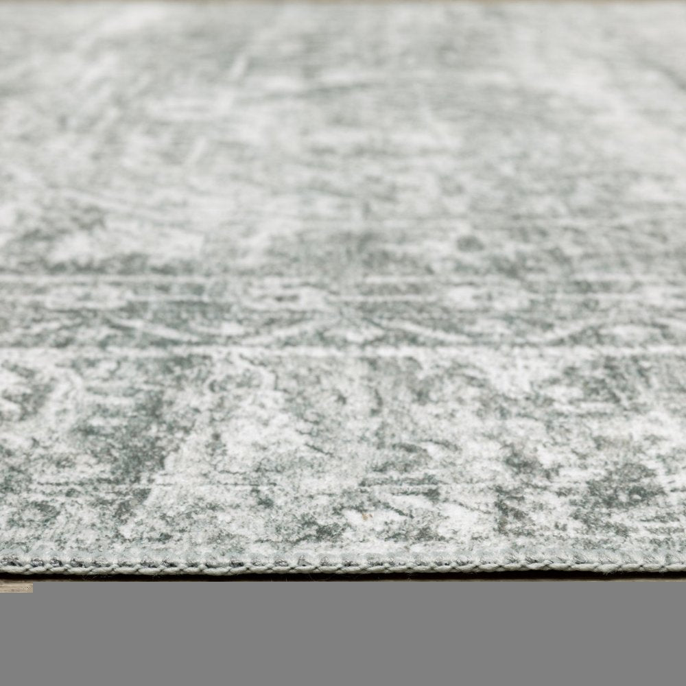 2' X 8' Gray And Ivory Oriental Printed Stain Resistant Non Skid Runner Rug