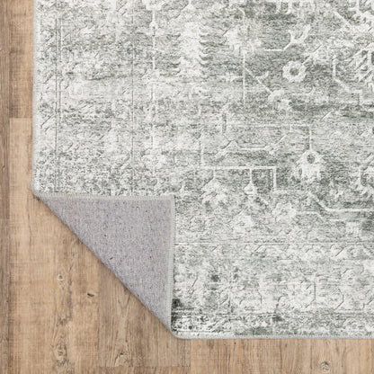 2' X 8' Gray And Ivory Oriental Printed Stain Resistant Non Skid Runner Rug