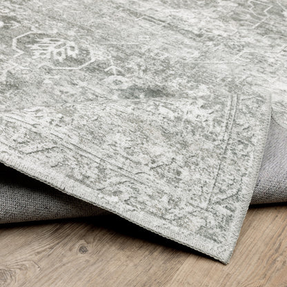 2' X 8' Gray And Ivory Oriental Printed Stain Resistant Non Skid Runner Rug