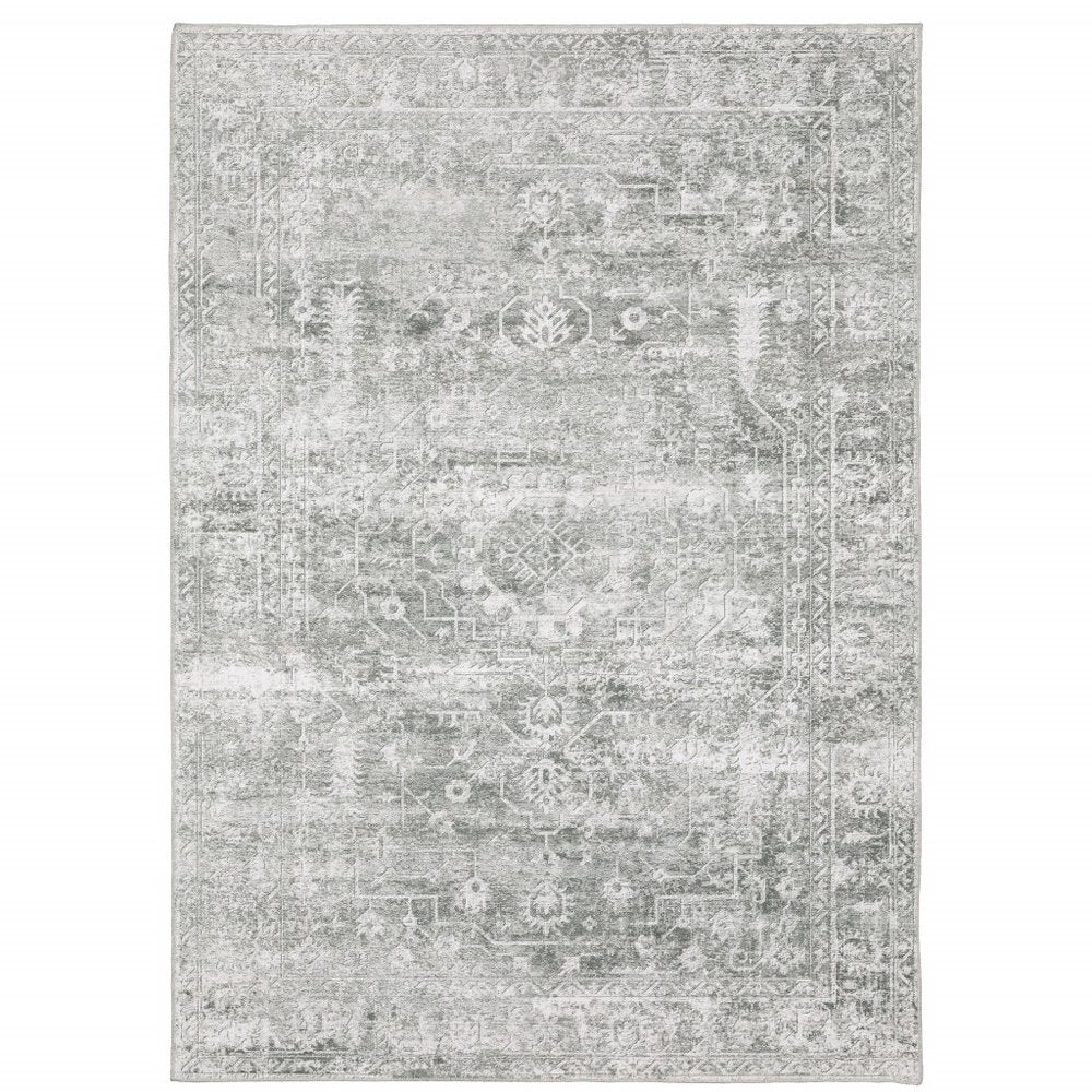 8' X 10' Sage Green Oriental Non Skid Area Rug