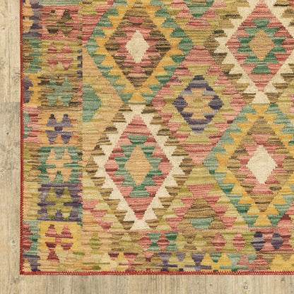 2' X 8' Gold Orange Brown Red Green Purple And Beige Southwestern Printed Stain Resistant Non Skid Runner Rug