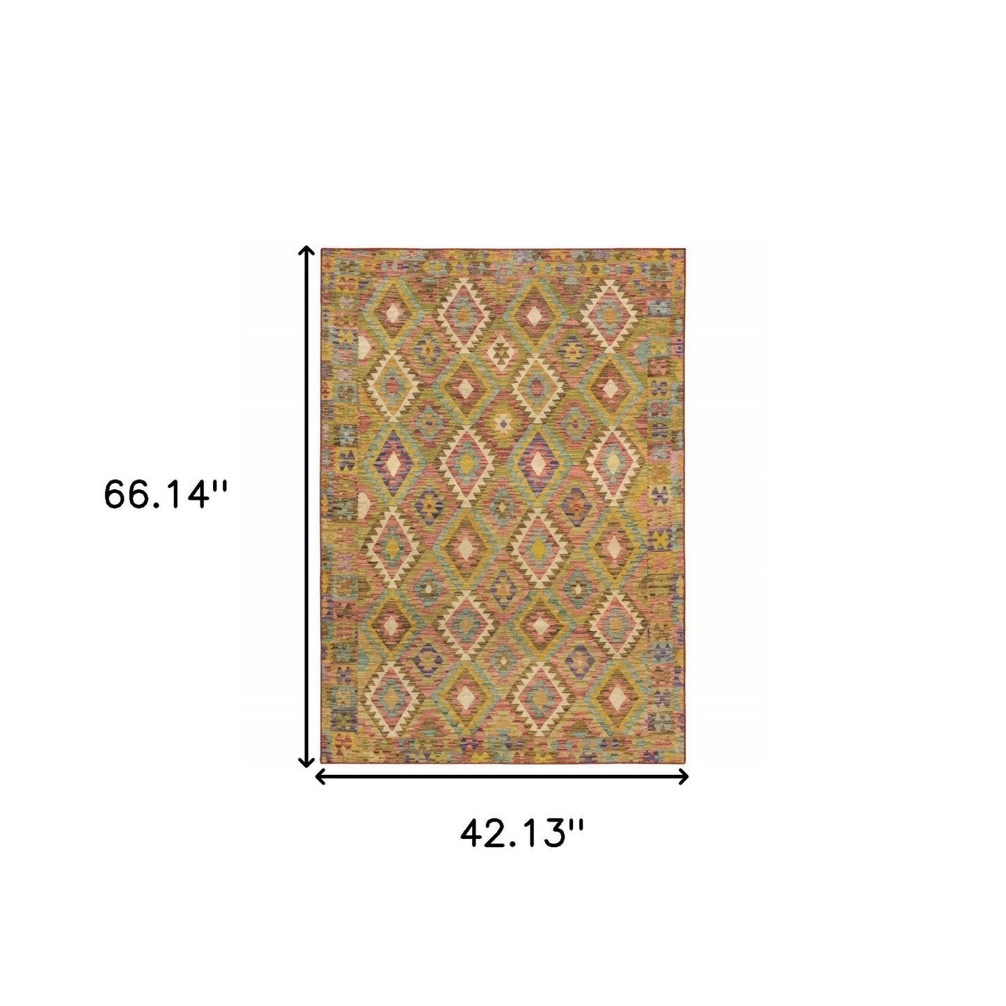 4' X 6' Gold Orange Brown Red Green Purple And Beige Southwestern Printed Stain Resistant Non Skid Area Rug