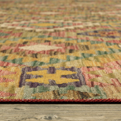 4' X 6' Gold Orange Brown Red Green Purple And Beige Southwestern Printed Stain Resistant Non Skid Area Rug