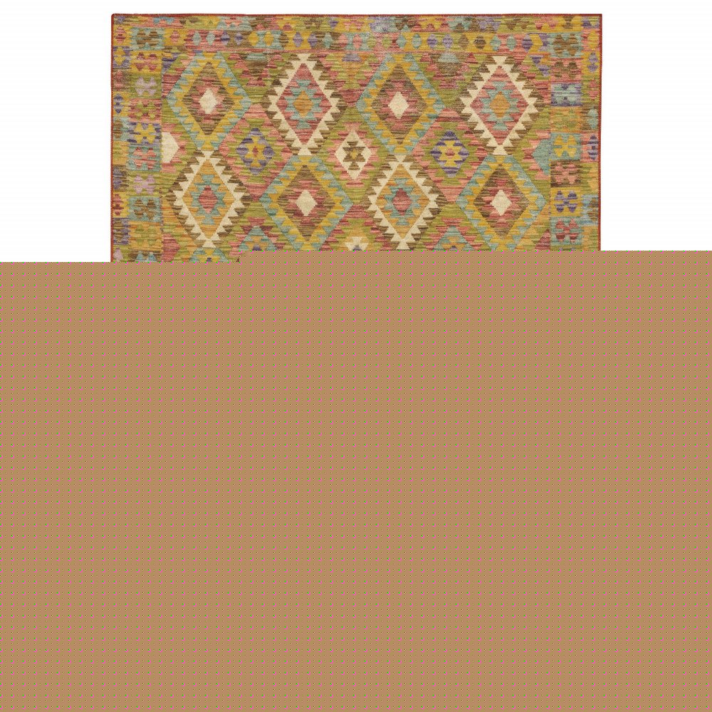 5' X 7' Gold Orange Brown Red Green Purple And Beige Southwestern Printed Stain Resistant Non Skid Area Rug