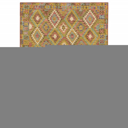 5' X 7' Gold Orange Brown Red Green Purple And Beige Southwestern Printed Stain Resistant Non Skid Area Rug