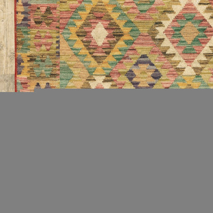 5' X 7' Gold Orange Brown Red Green Purple And Beige Southwestern Printed Stain Resistant Non Skid Area Rug