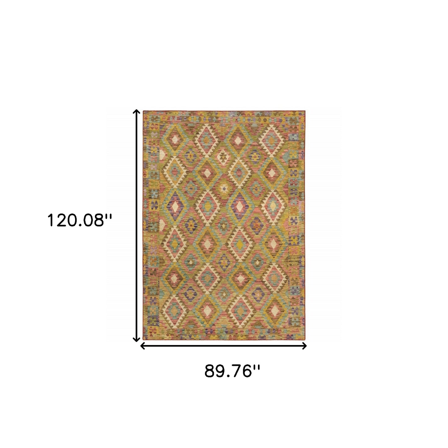 8' X 10' Gold Orange Brown Red Green Purple And Beige Southwestern Printed Stain Resistant Non Skid Area Rug