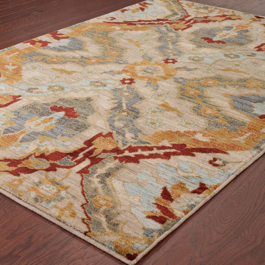 4' X 6' Beige Orange Blue Gold And Grey Abstract Power Loom Stain Resistant Area Rug