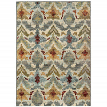 2' X 3' Ivory Grey Rust Gold And Blue Abstract Power Loom Stain Resistant Area Rug