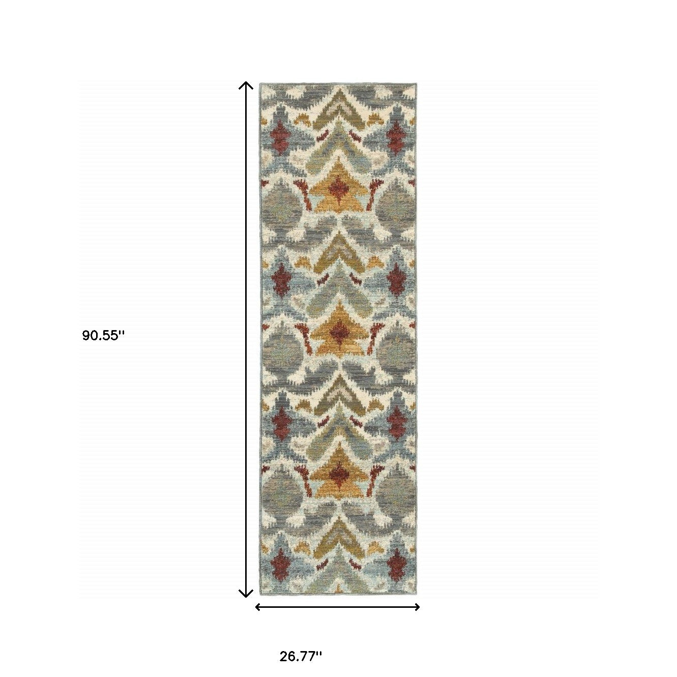 2' X 8' Ivory Grey Rust Gold And Blue Abstract Power Loom Stain Resistant Runner Rug