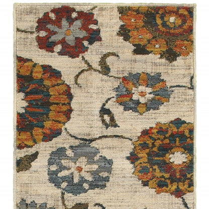 2' X 8' Orange And Ivory Floral Power Loom Runner Rug