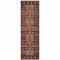 2' X 8' Red Orange Blue And Grey Southwestern Power Loom Stain Resistant Runner Rug