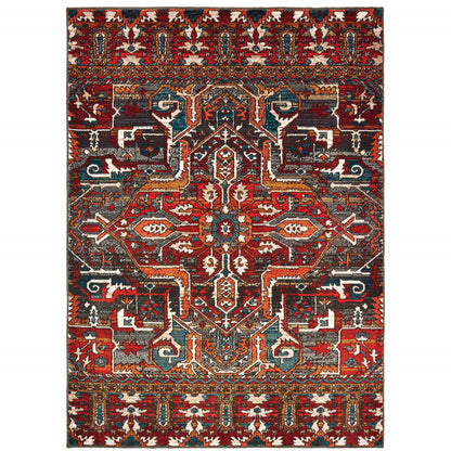 5' X 8' Red Orange Southwestern Power Loom Stain Resistant Area Rug