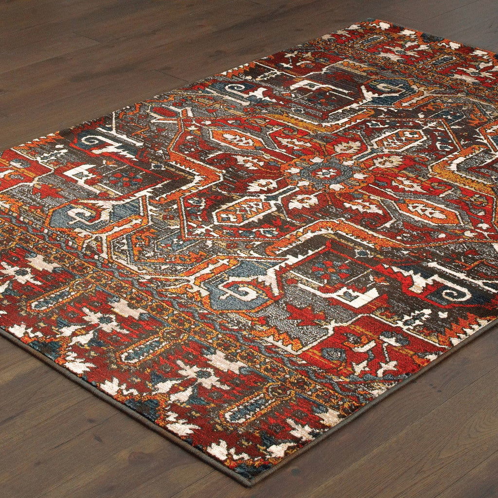 5' X 8' Red Orange Southwestern Power Loom Stain Resistant Area Rug