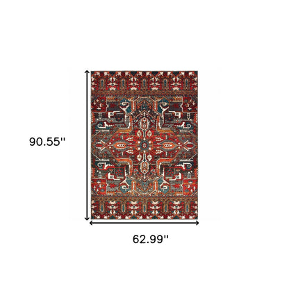 5' X 8' Red Orange Southwestern Power Loom Stain Resistant Area Rug