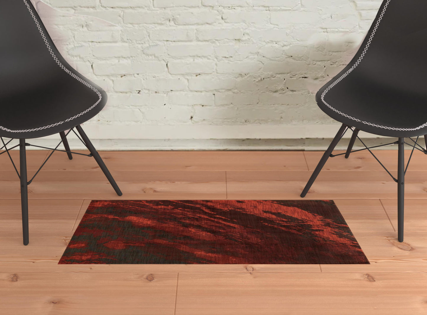 2' X 3' Red And Grey Abstract Power Loom Stain Resistant Area Rug