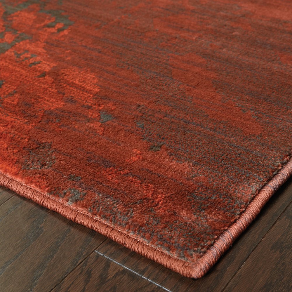 4' X 6' Red And Grey Abstract Power Loom Stain Resistant Area Rug