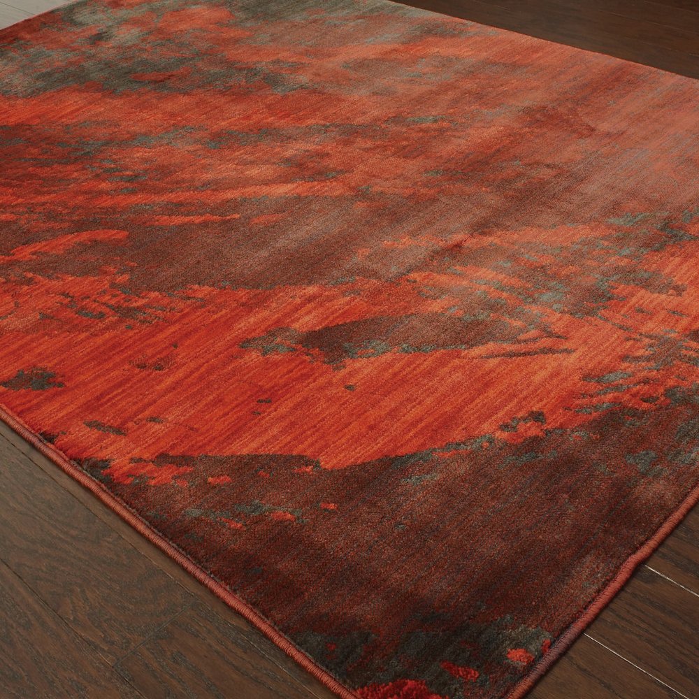 4' X 6' Red And Grey Abstract Power Loom Stain Resistant Area Rug