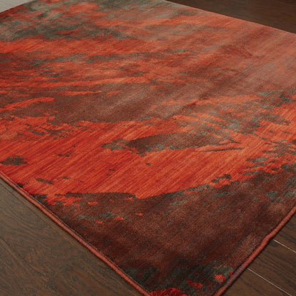 4' X 6' Red And Grey Abstract Power Loom Stain Resistant Area Rug