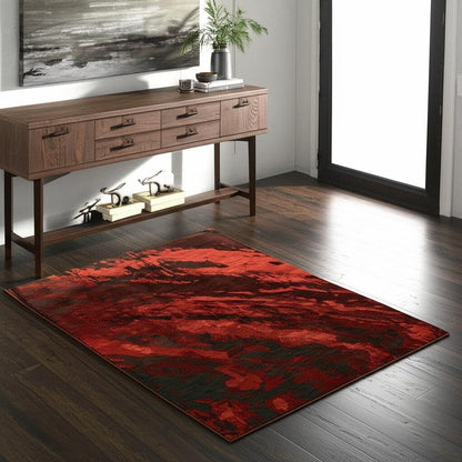 4' X 6' Red And Grey Abstract Power Loom Stain Resistant Area Rug